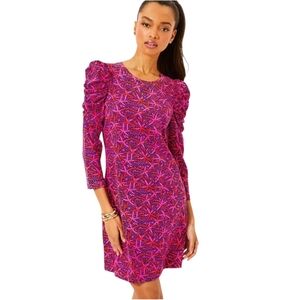NWT Lilly Pulitzer Steffie Dress | Size L | Passion Fruit Pink Star Puff Sleeves
